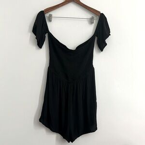 Express Black Off Shoulder Elasticized Romper